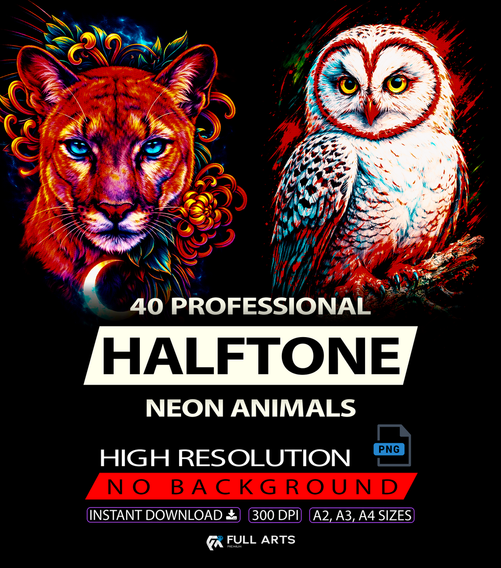 Pack 40 Halftone Neon Animals Designs
