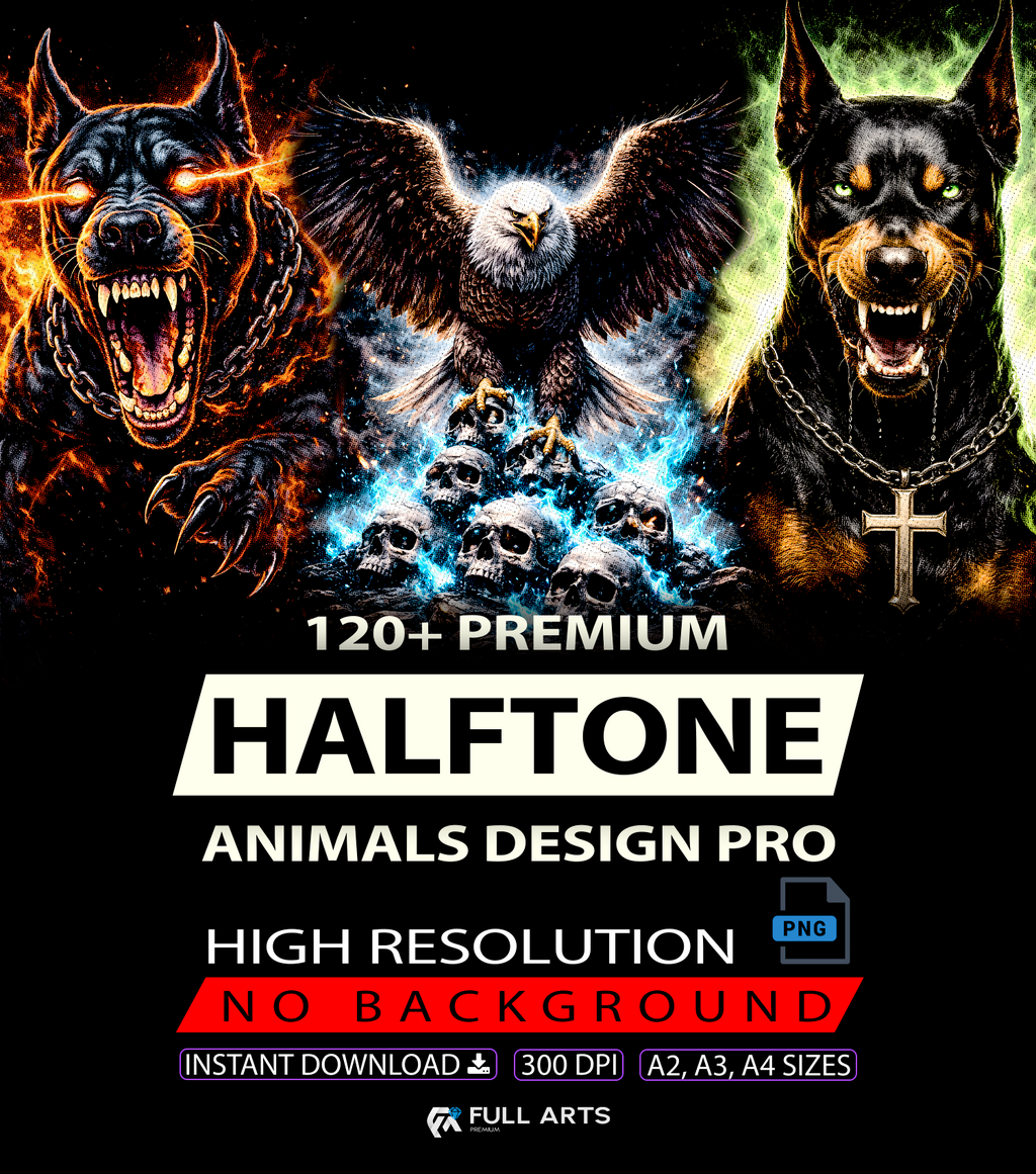 Pack 120+ Halftone Animals Streetwear Designs