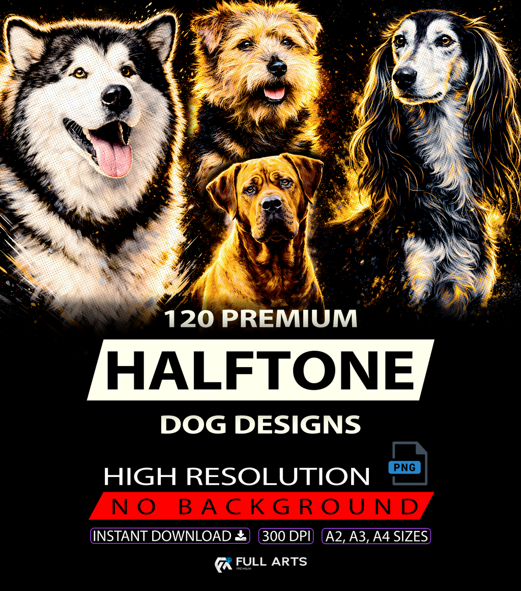 Pack 120 Halftone Dog Designs