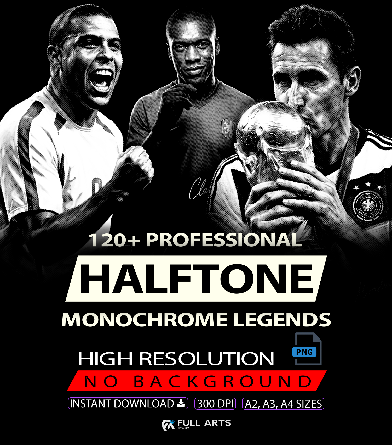 Pack 120+ Halftone Monochrome Legends Designs