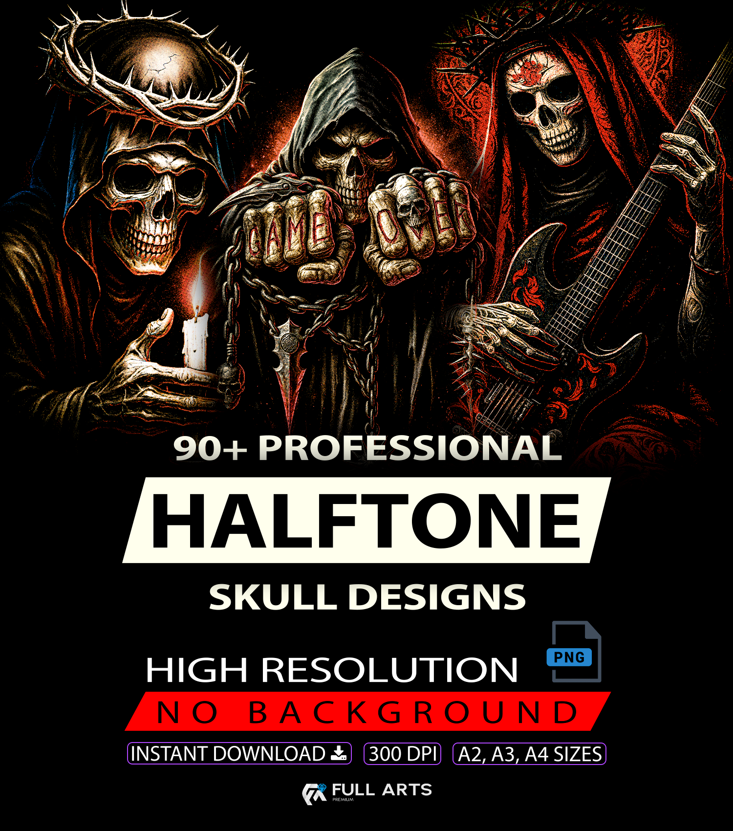 Skull Pack VOL.2 90+ Halftone Designs