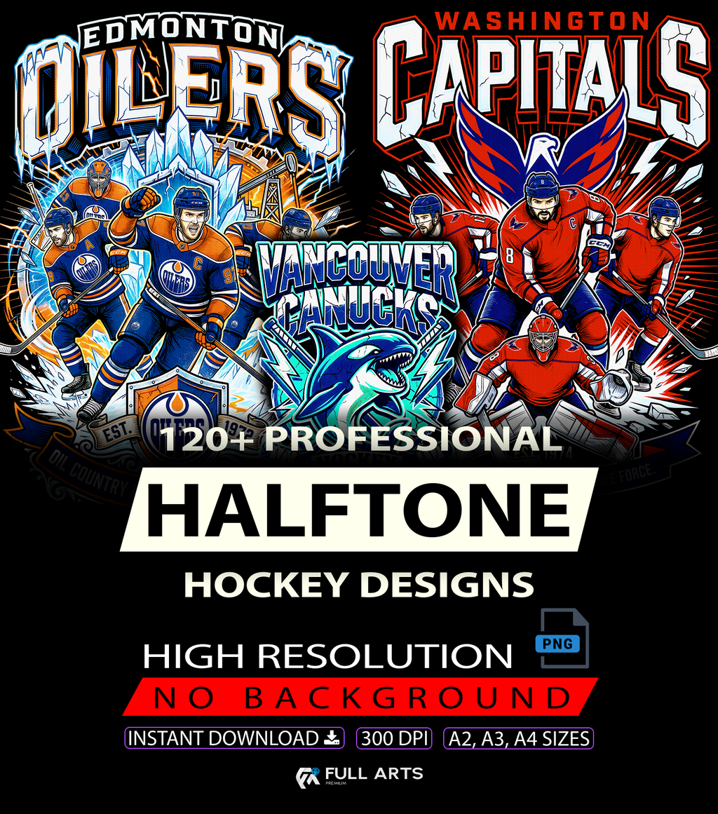 120 Hockey Bootleg Halftone Designs