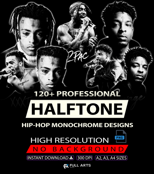 120+ Hip-Hop Monocromático em Halftone 