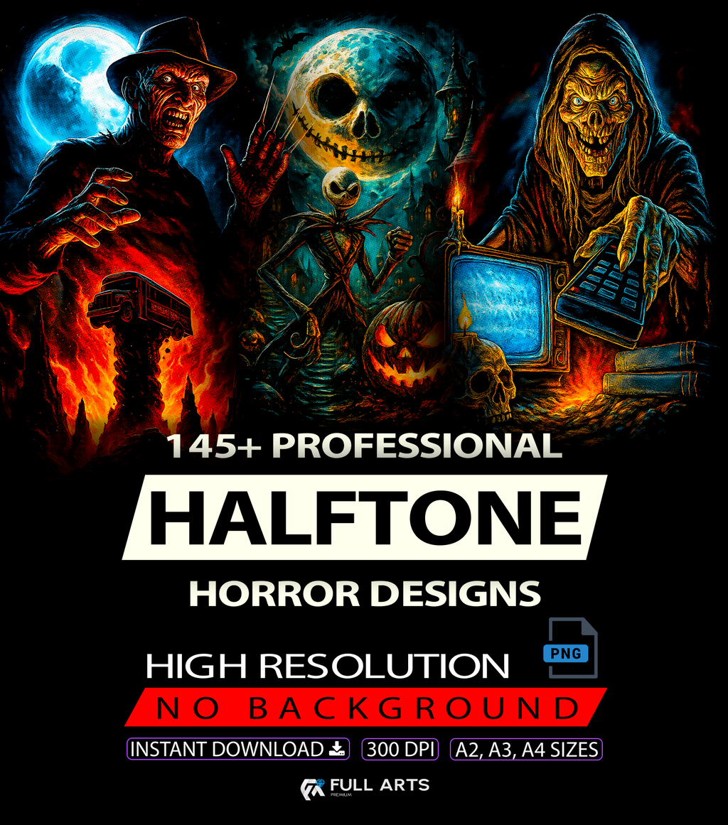 Pacote com mais de 145 designs de horror em meio-tom