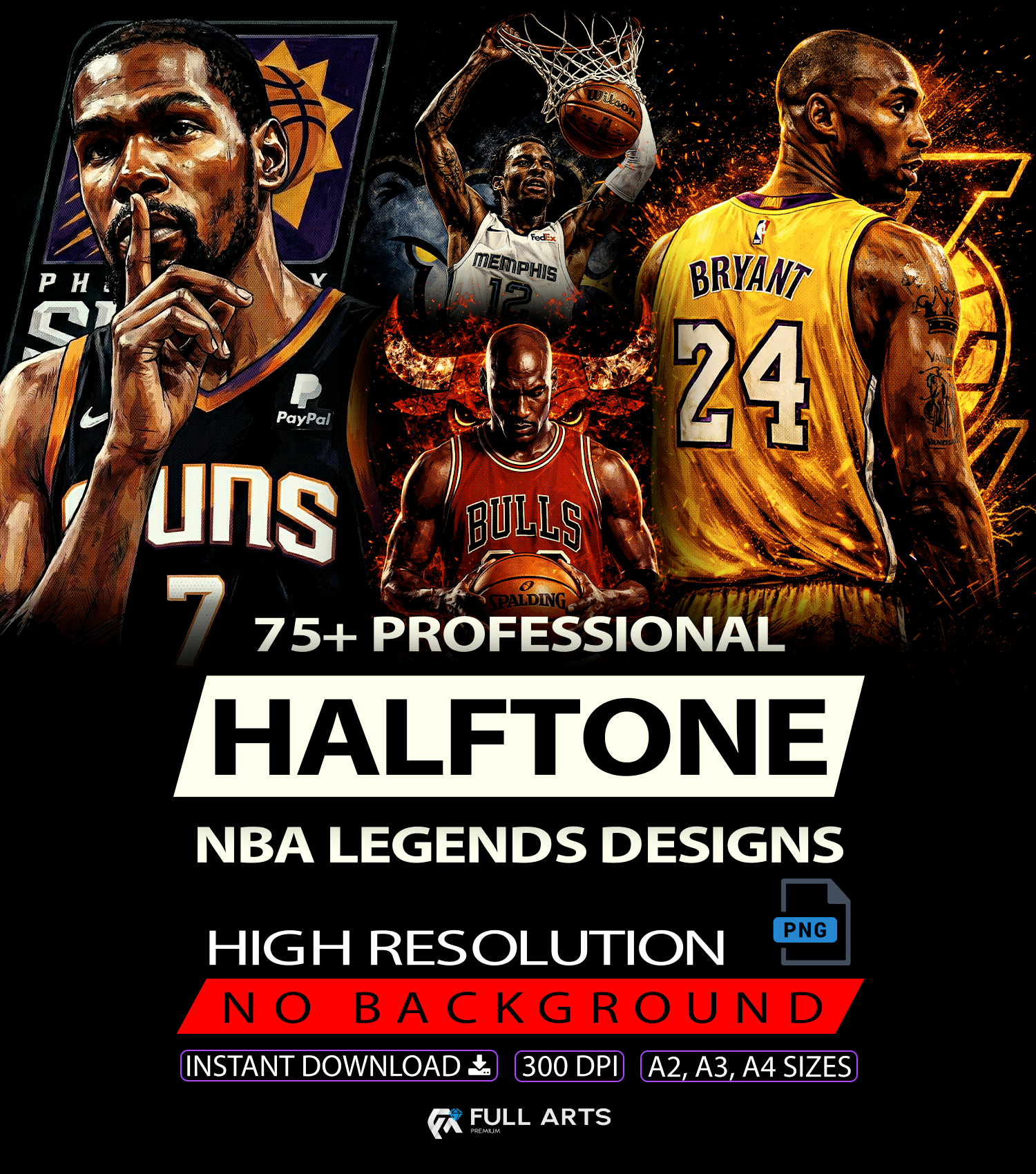 Pacote com mais de 75 Designs Halftone de Lendas da NBA