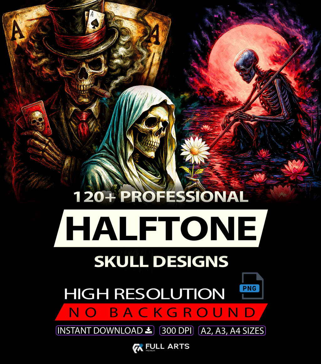 Pack 120+ Halftone Skull Designs