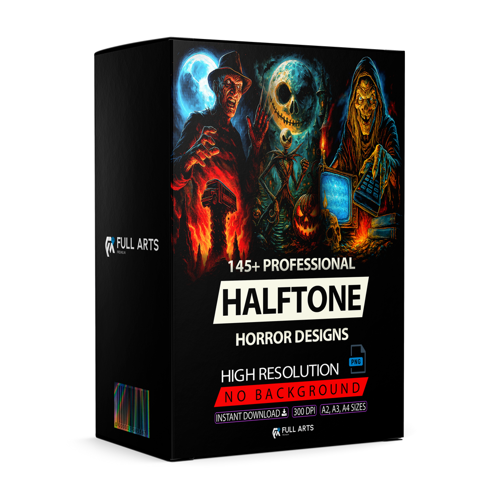 Pacote com mais de 145 designs de horror em meio-tom