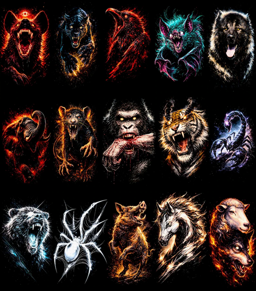 Pack 120+ Halftone Animals Streetwear Designs