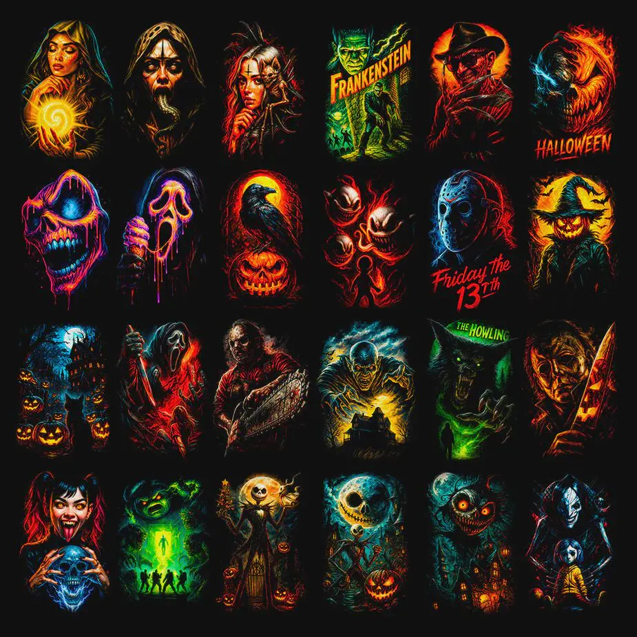 Pacote com mais de 145 designs de horror em meio-tom