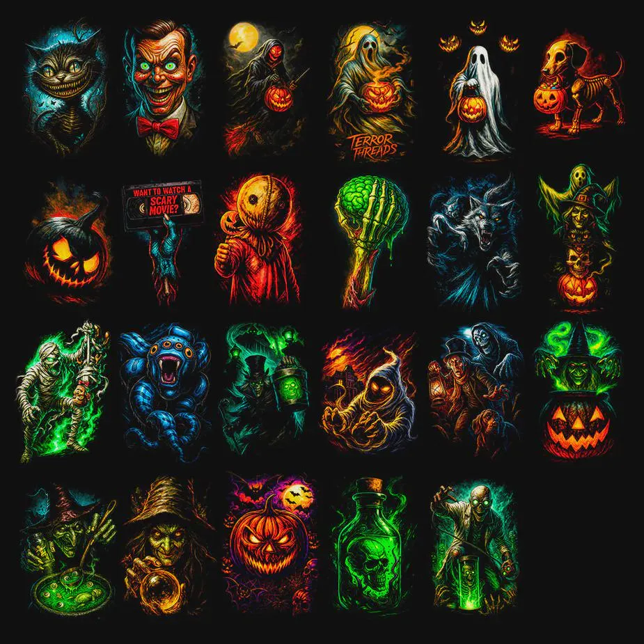 Pacote com mais de 145 designs de horror em meio-tom