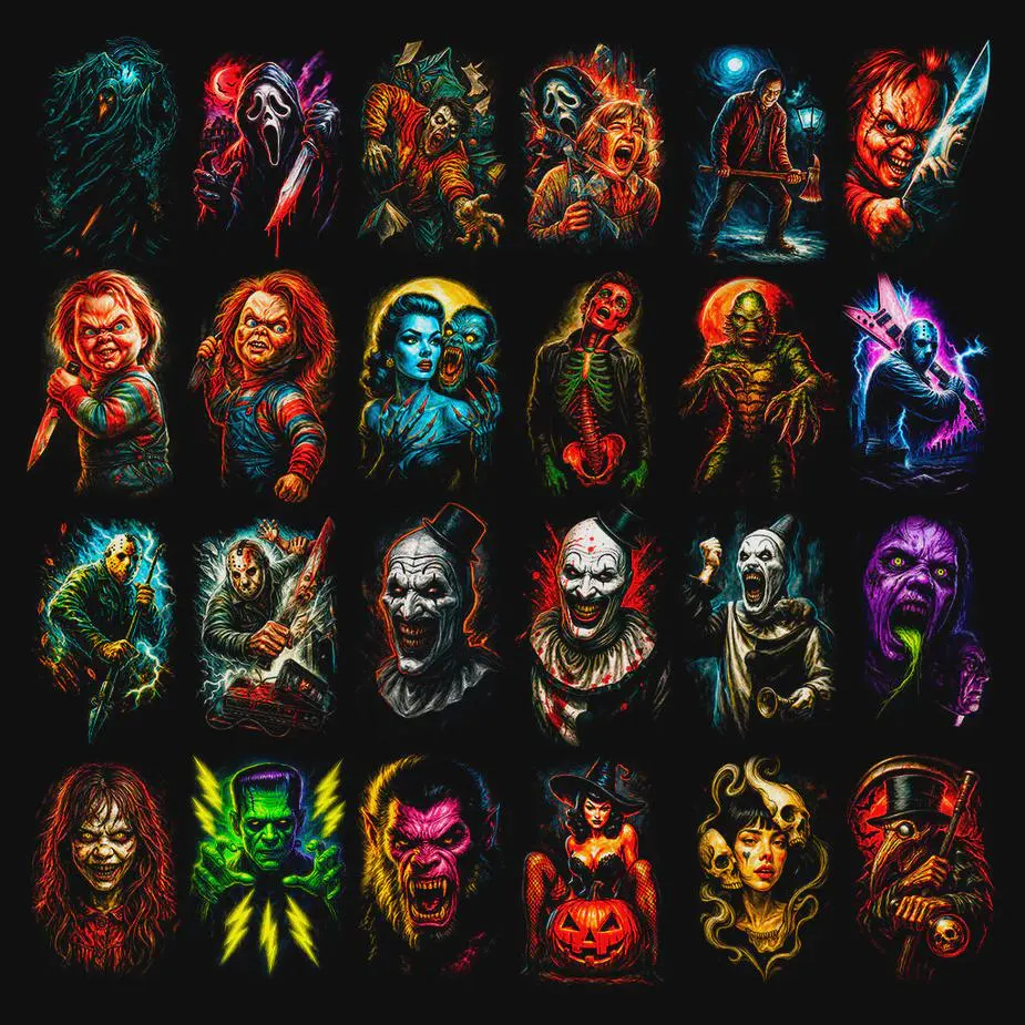 Pacote com mais de 145 designs de horror em meio-tom