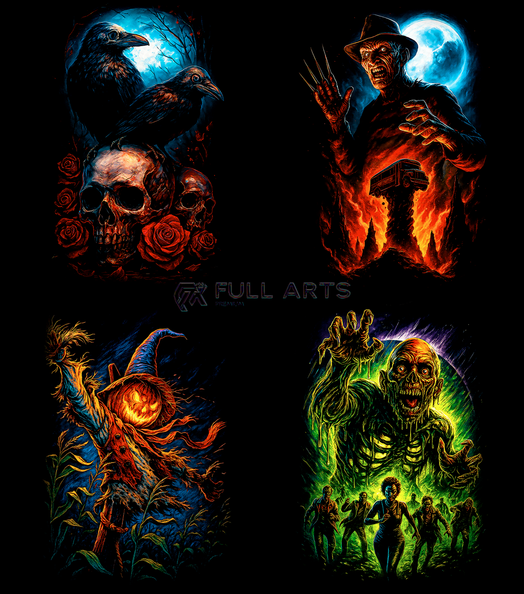Pacote com mais de 145 designs de horror em meio-tom