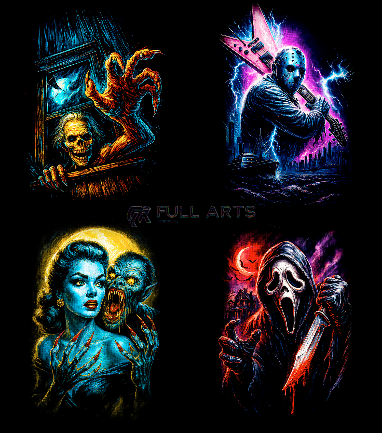 Pacote com mais de 145 designs de horror em meio-tom